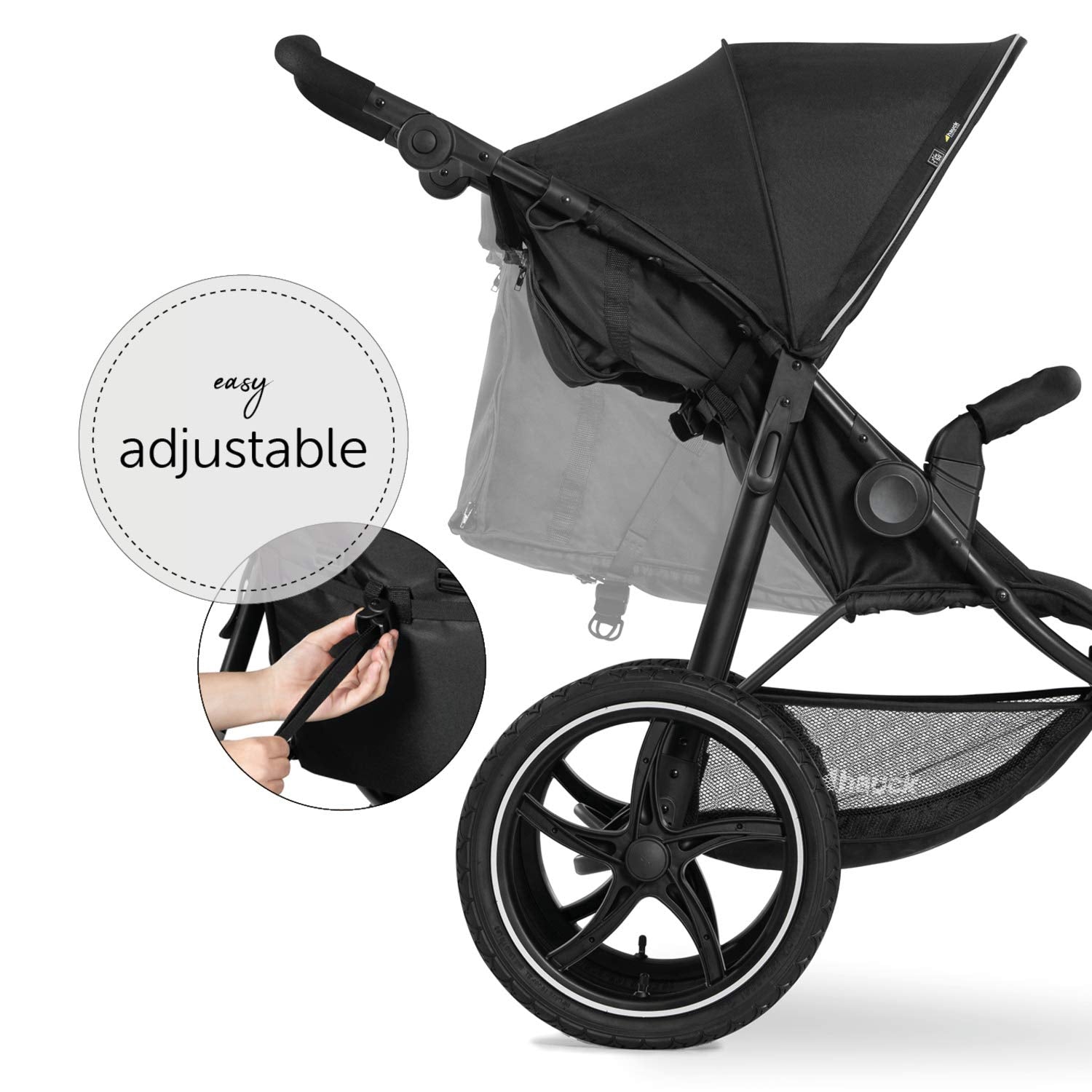 hauck Runner 2, Schwarz - Robuster Dreirad Buggy mit XL Lufträdern, Federung, UV Schutz 50+, XL Netzfenster, Verstellbarer Schieber, mit Liegefunktion für Kinder ab Geburt bis 22 kg, Faltbar