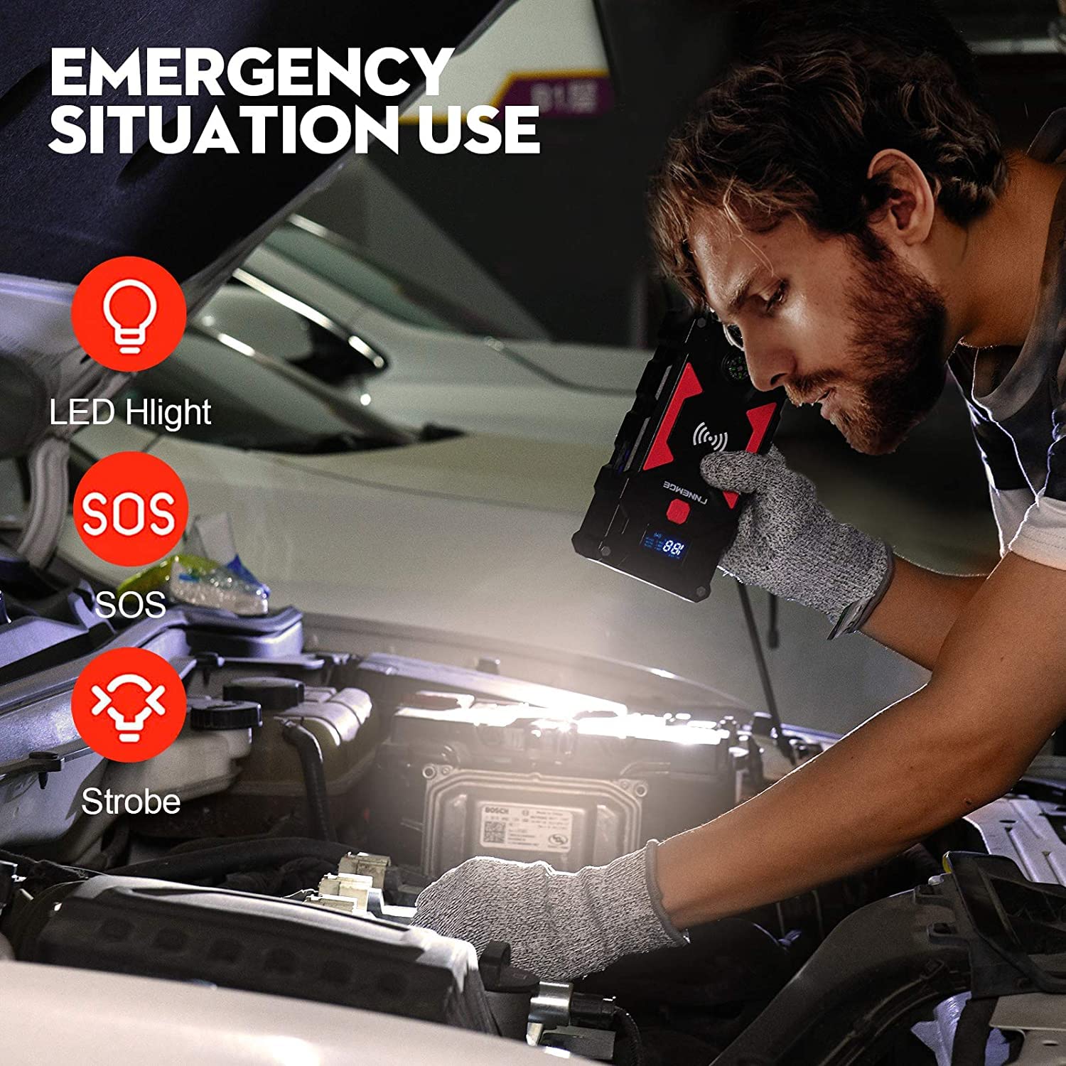 FNNEMGE Starthilfe Powerbank 6000A 26800mAh Spitzenstrom 12V(Alle Benzin und 10,0L Diesel) Auto Upgrade Booster,Mit USB Quick Charge 3.0, LED Licht, EC-5 Ausgabe.