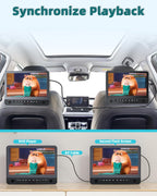 DESOBRY 12,5'' Auto DVD Player 2 Bildschrime Mit 5 Stunden wiederaufladbarer Akku, Zwei Auto-Bildschirm, Kopfstütze Fernseher Kinder TV Last Memory USB AV In/Out 12V