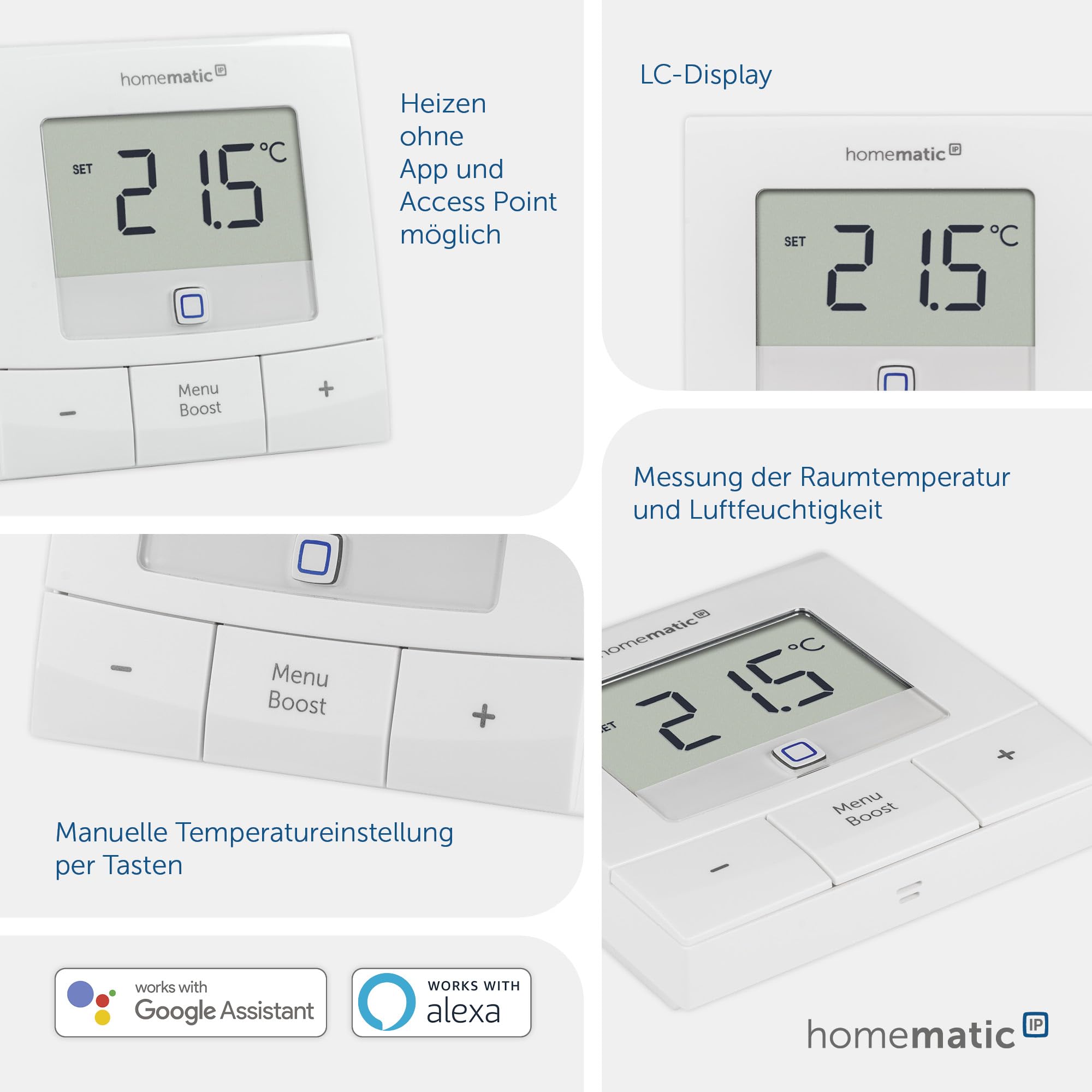 Homematic IP Smart Home Wandthermostat – Basic, digitales Thermostat für Heizkörper mit/ohne App, Alexa, Google Assistant, Temperaturmessung, Energie sparen, 154666A0
