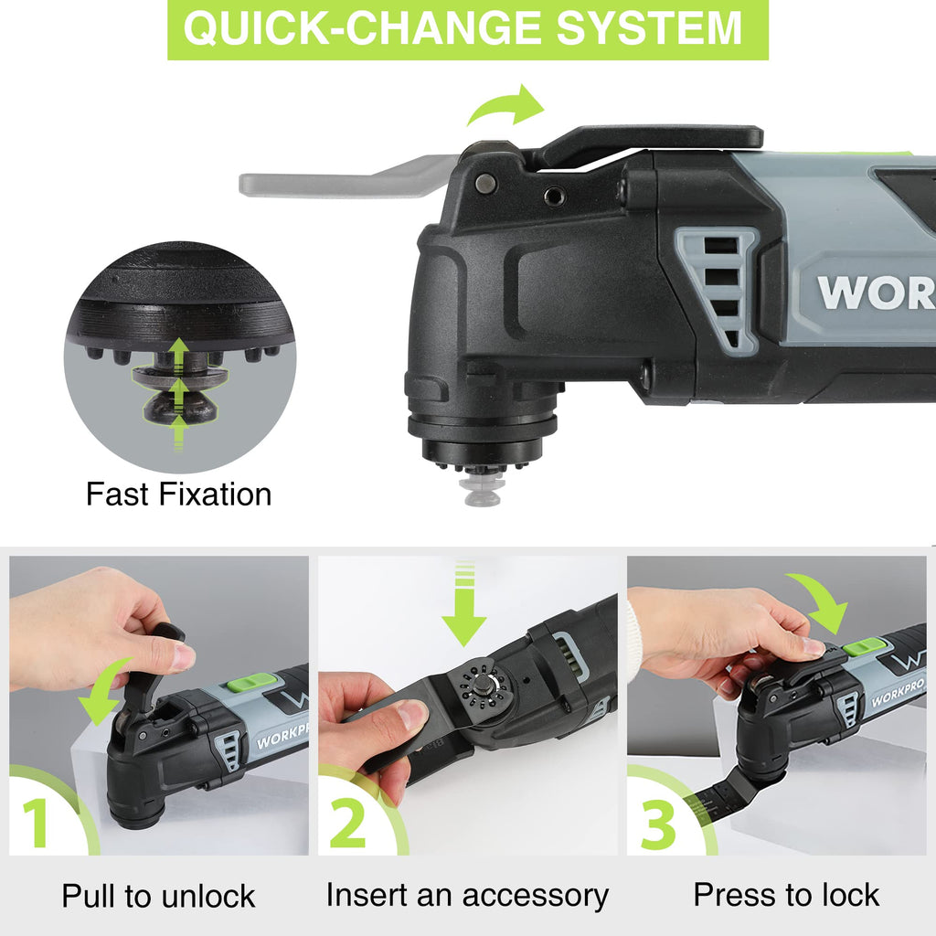 WORKPRO 300W Multifunktionswerkzeug, Oszillierende Säge mit 17 Zubehör und Aufbewahrungstasche, 7 Drehzahl 15000-23000 rpm Oszillationswerkzeug Oszillierer zum Trennen, Schleifen und Schaben
