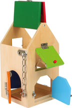 small foot Schlosshaus, aus Holz, mit Schlössern, Riegeln, Hebeln, Scharnieren und Sicherheitskette, ab 3 Jahren, 4432 Spielzeug, Naturholz