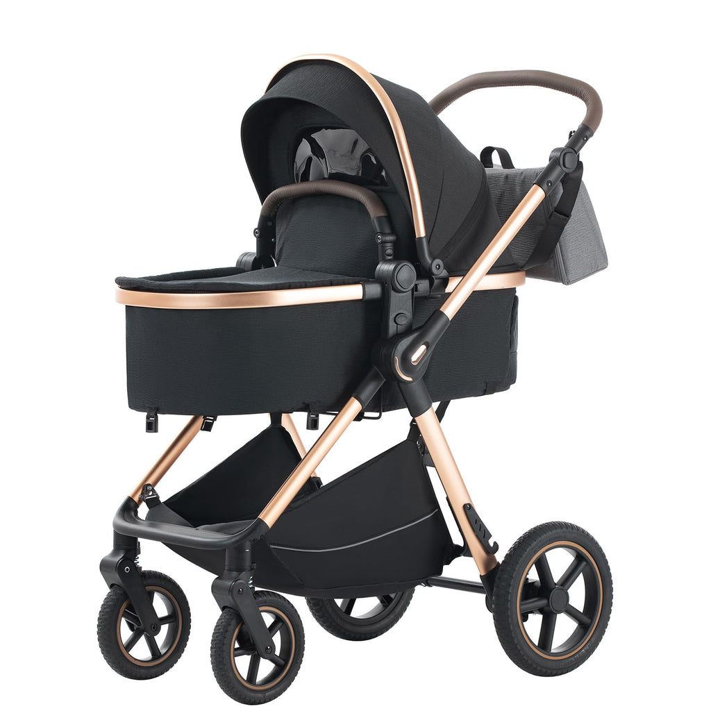 BEBBY 3-in-1 Kinderwagen KombiKinderwagen-Set 2-in-1 Buggy faltbar Luxus Hochlandschaft Neugeborenes Tragbarer Zusammenklappbarer Kinderwagen Travel System (D2-Black., H2-D)