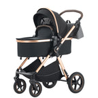 BEBBY 3-in-1 Kinderwagen KombiKinderwagen-Set 2-in-1 Buggy faltbar Luxus Hochlandschaft Neugeborenes Tragbarer Zusammenklappbarer Kinderwagen Travel System (D2-Black., H2-D)