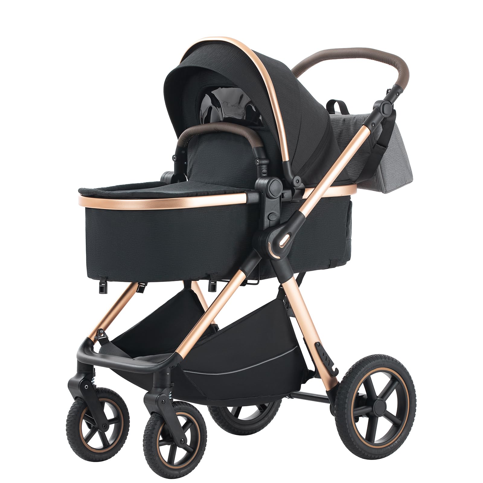 BEBBY 3-in-1 Kinderwagen KombiKinderwagen-Set 2-in-1 Buggy faltbar Luxus Hochlandschaft Neugeborenes Tragbarer Zusammenklappbarer Kinderwagen Travel System (D2-Black., H2-D)
