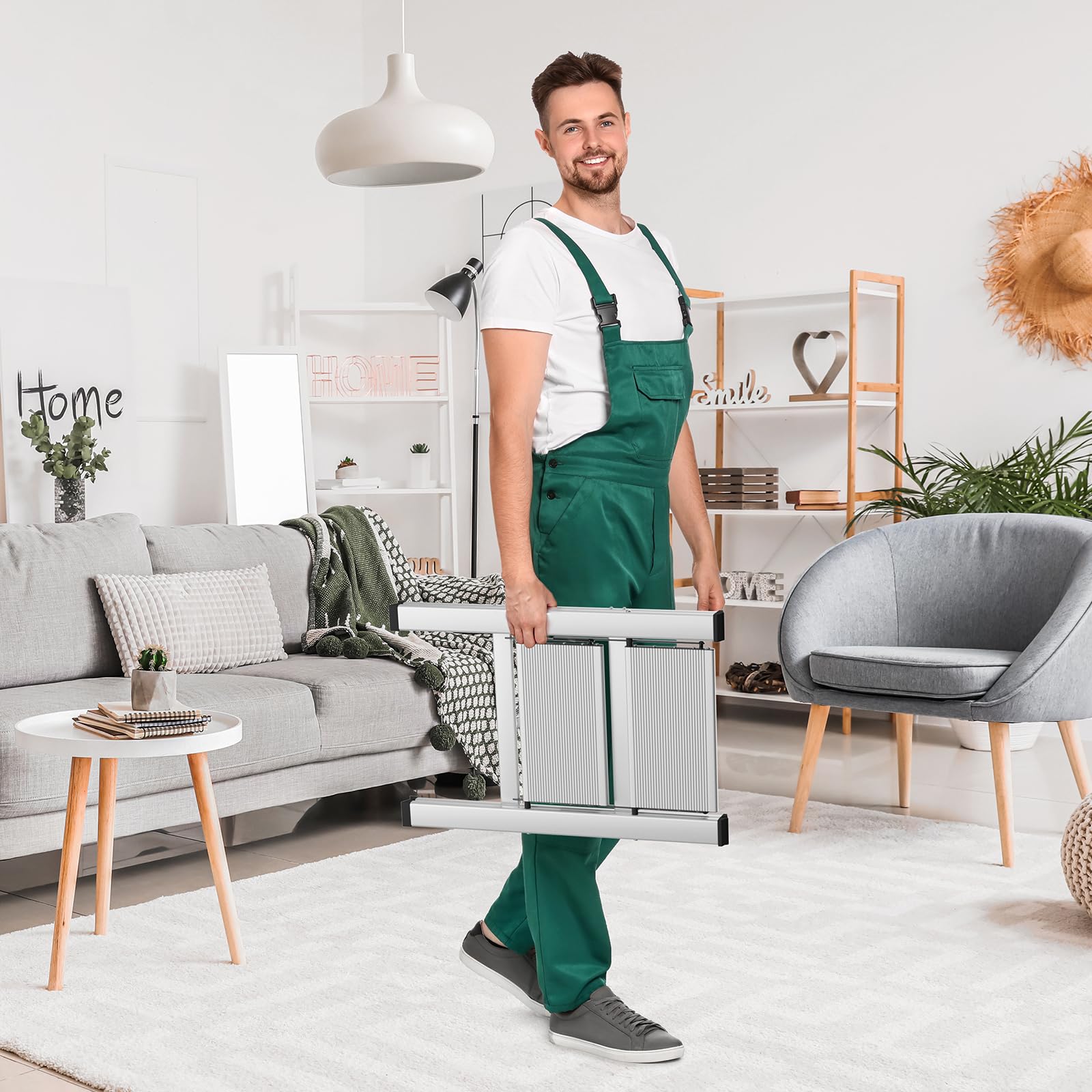 TLGREEN Alu Trittleiter 2-Stufen-Leiter Klappleiter Rostfeste rutschfeste Stehleiter Haushaltsleiter Multifunktionale Tritthocker Licht Platzsparend bis 150kg Belastbar für Küchen Haushalt Außen Büro