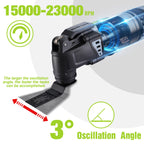 WORKPRO 300W Multifunktionswerkzeug, Oszillierende Säge mit 17 Zubehör und Aufbewahrungstasche, 7 Drehzahl 15000-23000 rpm Oszillationswerkzeug Oszillierer zum Trennen, Schleifen und Schaben