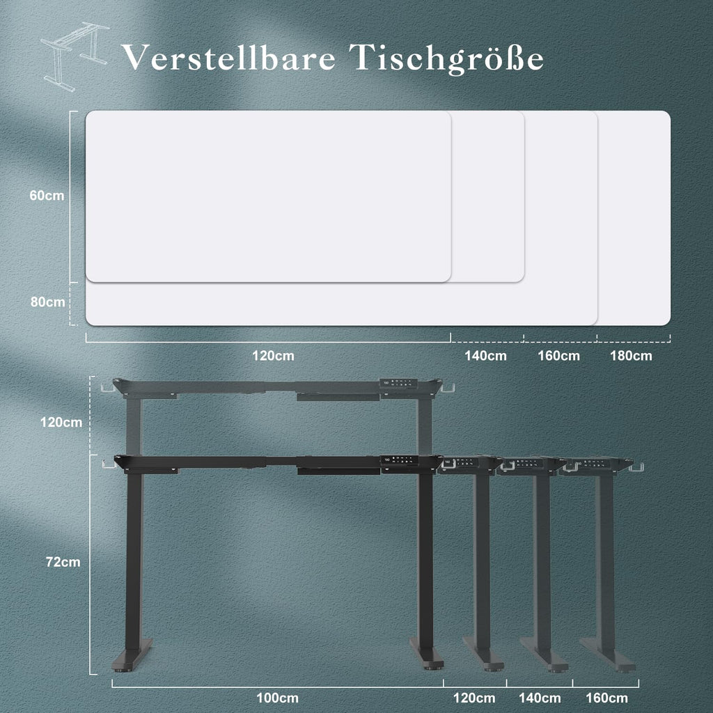 JUMMICO Dual-Motor Tischgestell Höhenverstellbar mit USB-Buchse und Kabelwanne, Elektrisch Höhenverstellbarer Schreibtisch Gestell mit Rollen (Schwarz)