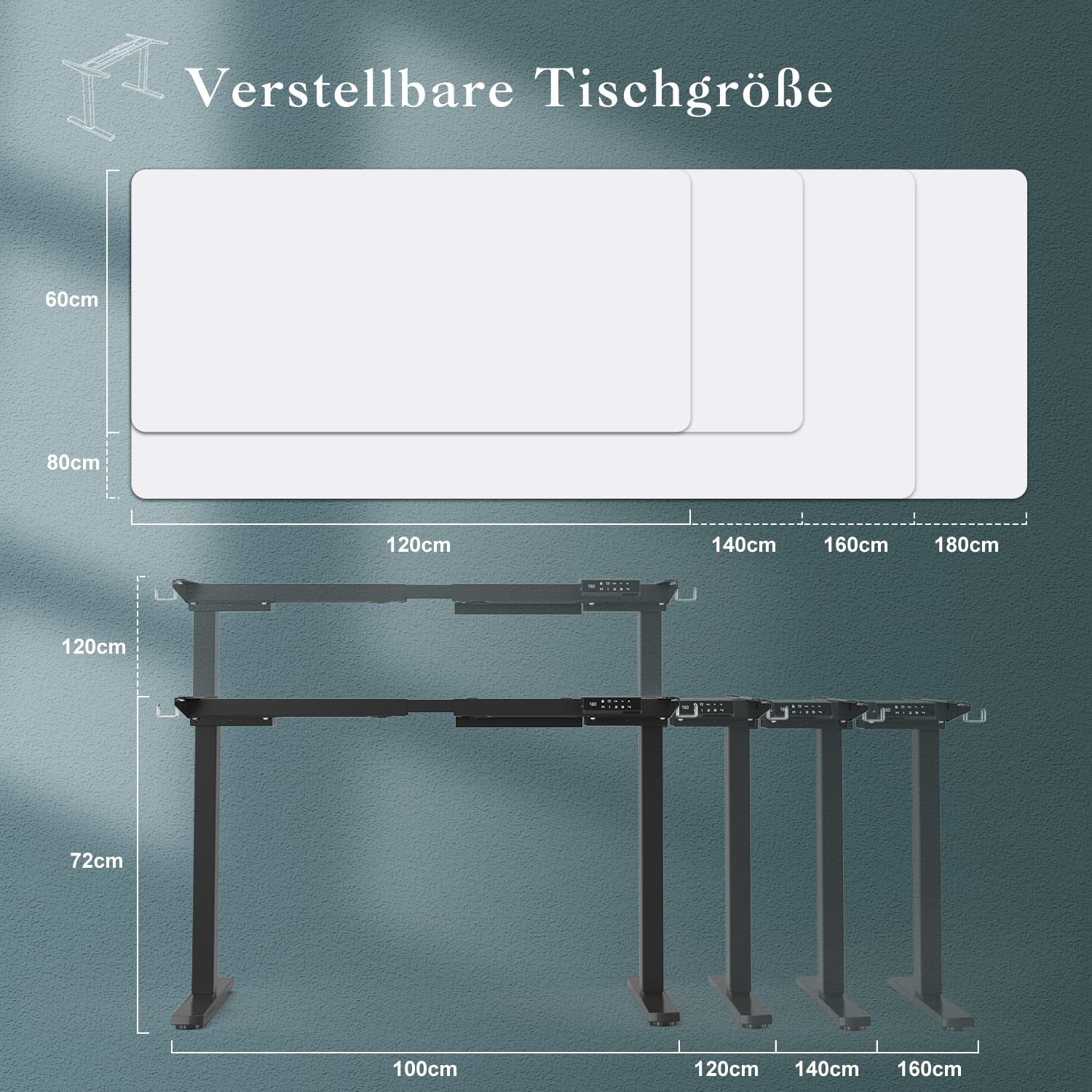 JUMMICO Dual-Motor Tischgestell Höhenverstellbar mit USB-Buchse und Kabelwanne, Elektrisch Höhenverstellbarer Schreibtisch Gestell mit Rollen (Schwarz)