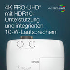 Epson EH-TW7100 4K PRO-UHD-Projektor, 3.000 Lumen, bis zu 500-Zoll Bilddiagonale (12,7 m)