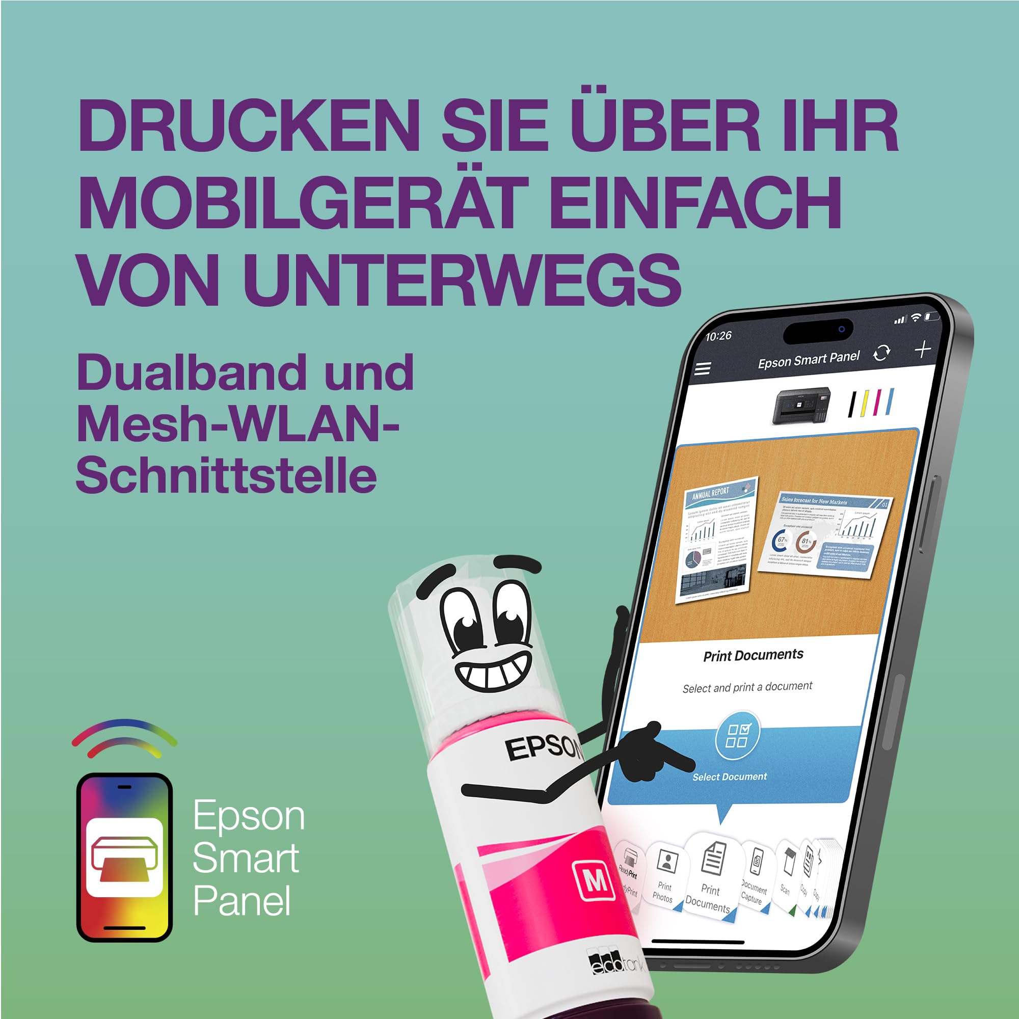EcoTank ET-3950 A4-Multifunktionsdrucker mit Wi-Fi & AirPrint Tintentank, automatischem Dokumenteneinzug, beidseitigem Druck, Scannen & Kopieren, bis zu 3 Jahre Tinte im Lieferumfang enthalten