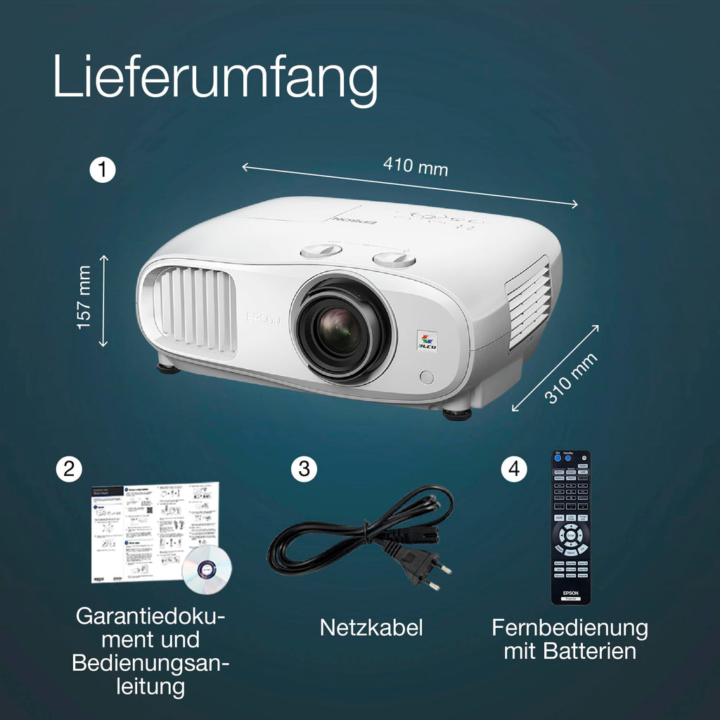 Epson EH-TW7100 4K PRO-UHD-Projektor, 3.000 Lumen, bis zu 500-Zoll Bilddiagonale (12,7 m)