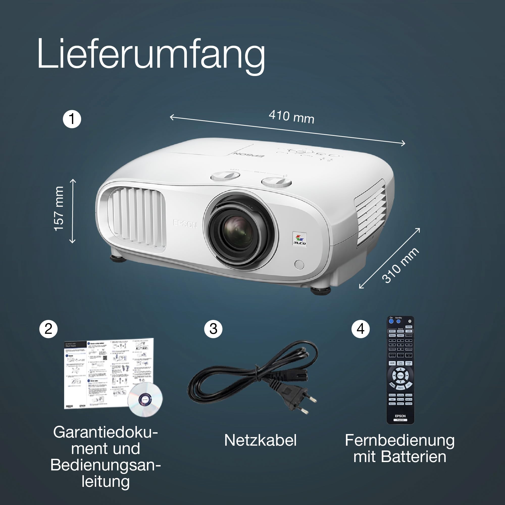 Epson EH-TW7100 4K PRO-UHD-Projektor, 3.000 Lumen, bis zu 500-Zoll Bilddiagonale (12,7 m)