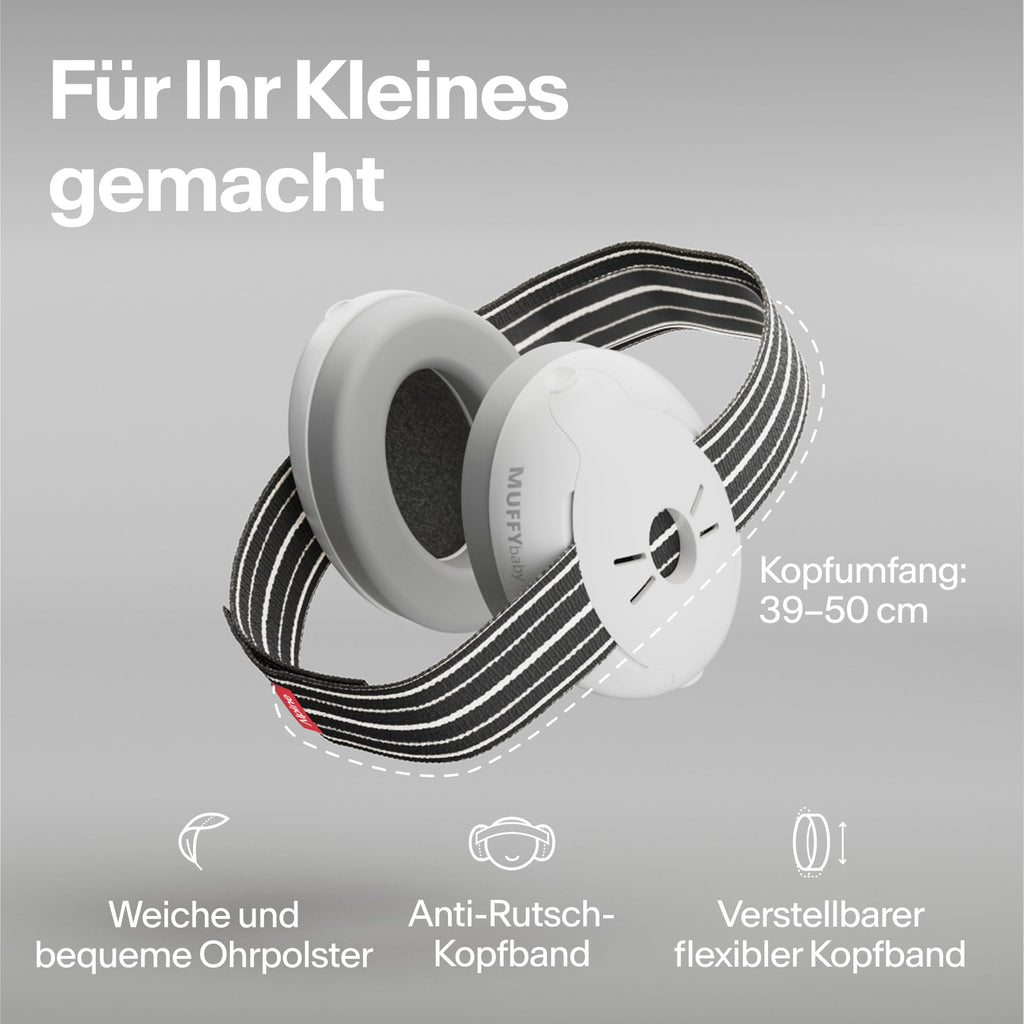 Alpine Muffy Baby Klassik - Gehörschutz für Babys - Verstellbares ANTI-SLIP-Kopfband bis 36 Monate - In Deutschland auf Sicherheit getestet - Lärmschutz Kopfhörer verhindert Gehörschäden, Schwarz