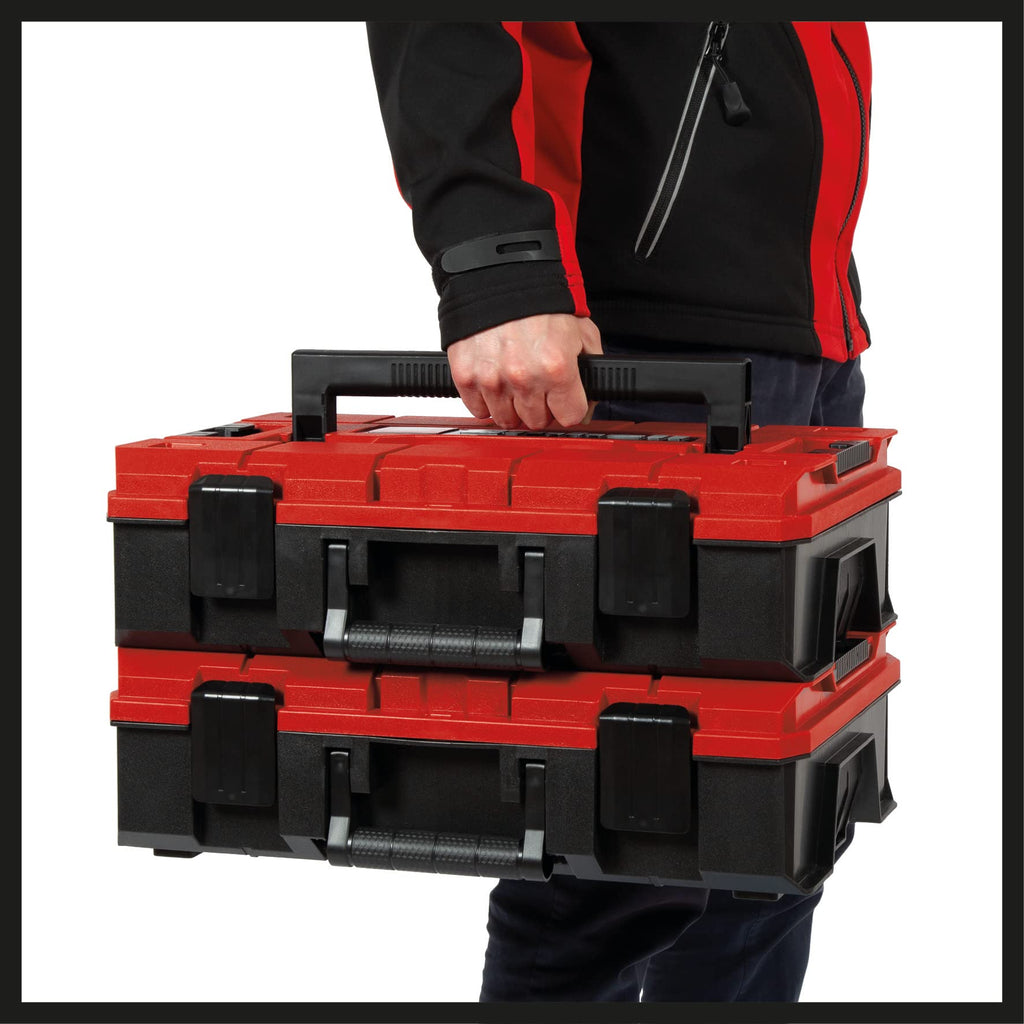 Original Einhell E-Case S-F Systemkoffer (max. 25 kg, universelle Aufbewahrung und Transport von Zubehör und Werkzeug, stapelbar, verknüpfbar, inkl. Schaumstoffeinlage)