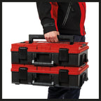 Original Einhell E-Case S-F Systemkoffer (max. 25 kg, universelle Aufbewahrung und Transport von Zubehör und Werkzeug, stapelbar, verknüpfbar, inkl. Schaumstoffeinlage)