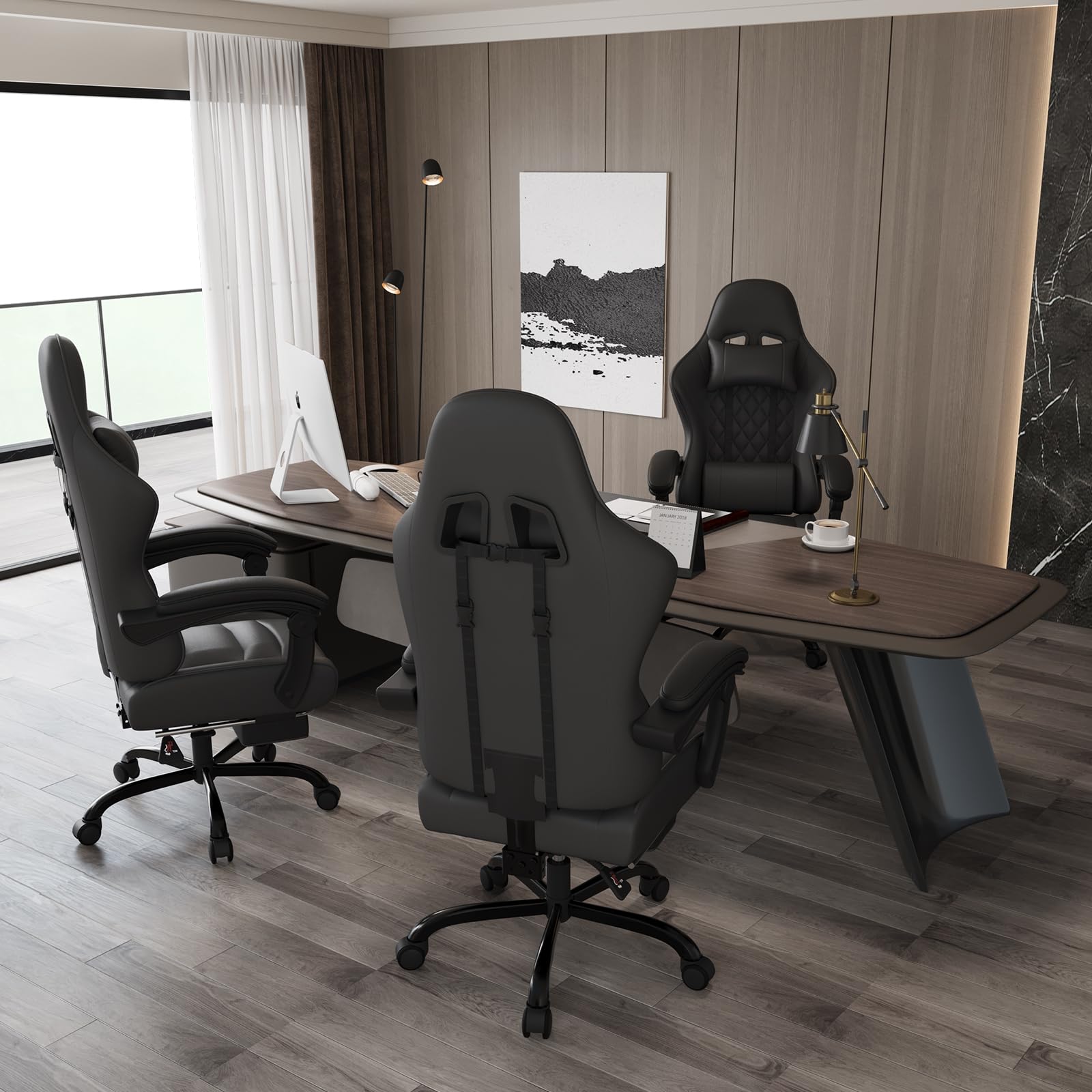 JUMMICO Gaming Stuhl, Schreibtischstuhl mit Massagefunktion,Bürostuhl Ergonomisch mit Fußstütze,150 kg, Schwarz