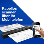 Epson WorkForce ES-60W mobiler Dokumentenscanner (Scanner, DIN A4, integrierter Akki, 600dpi, WiFi, USB 2.0)