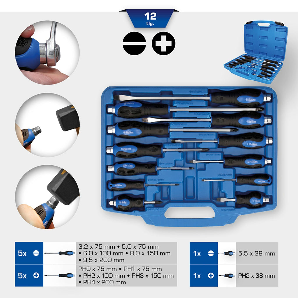 KS TOOLS Schraubendreher-Satz mit Schlagkappe 12-tlg, Schlitz, PH Phillips