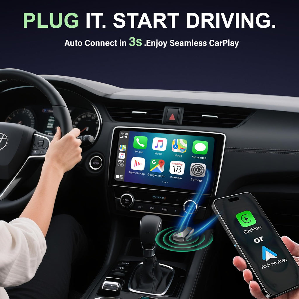 ZOUHOE Carplay Wireless Adapter – Android Auto Wireless Adapter, 5,8-GHz-WLAN, Plug & Play, Mini & Stabil, iOS 10+/Android 10+, Schnelle Auto-Verbindung für Fahrzeuge ab Baujahr 2016. (1 Stück)