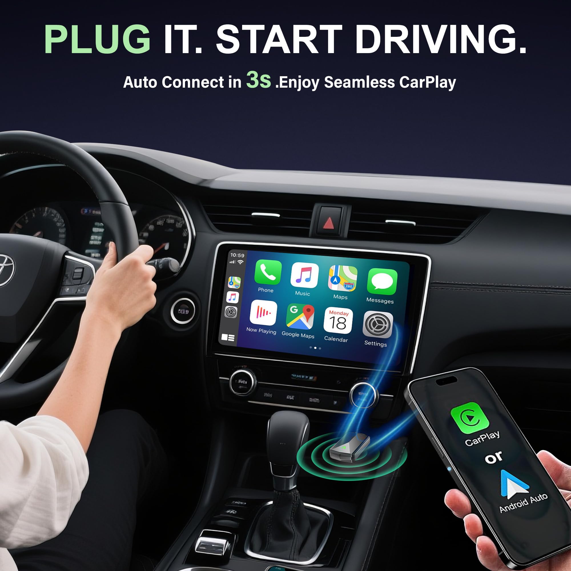 ZOUHOE Carplay Wireless Adapter – Android Auto Wireless Adapter, 5,8-GHz-WLAN, Plug & Play, Mini & Stabil, iOS 10+/Android 10+, Schnelle Auto-Verbindung für Fahrzeuge ab Baujahr 2016. (1 Stück)