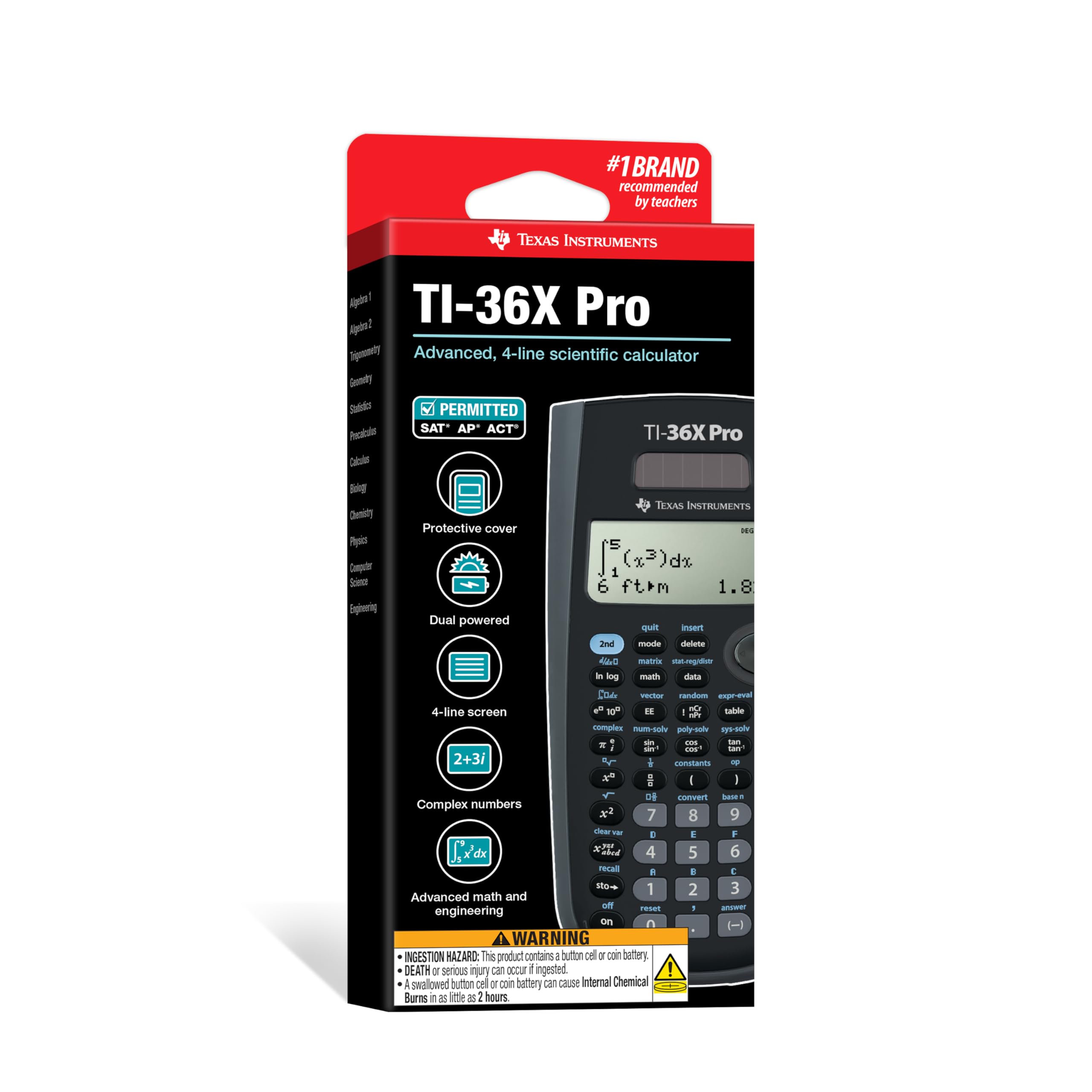 Texas Instruments TI-36X PRO Schulrechner (4-zeilig), nur mit französischer Anleitung und Sprache, 36PRO/TBL/1L1, BLACK