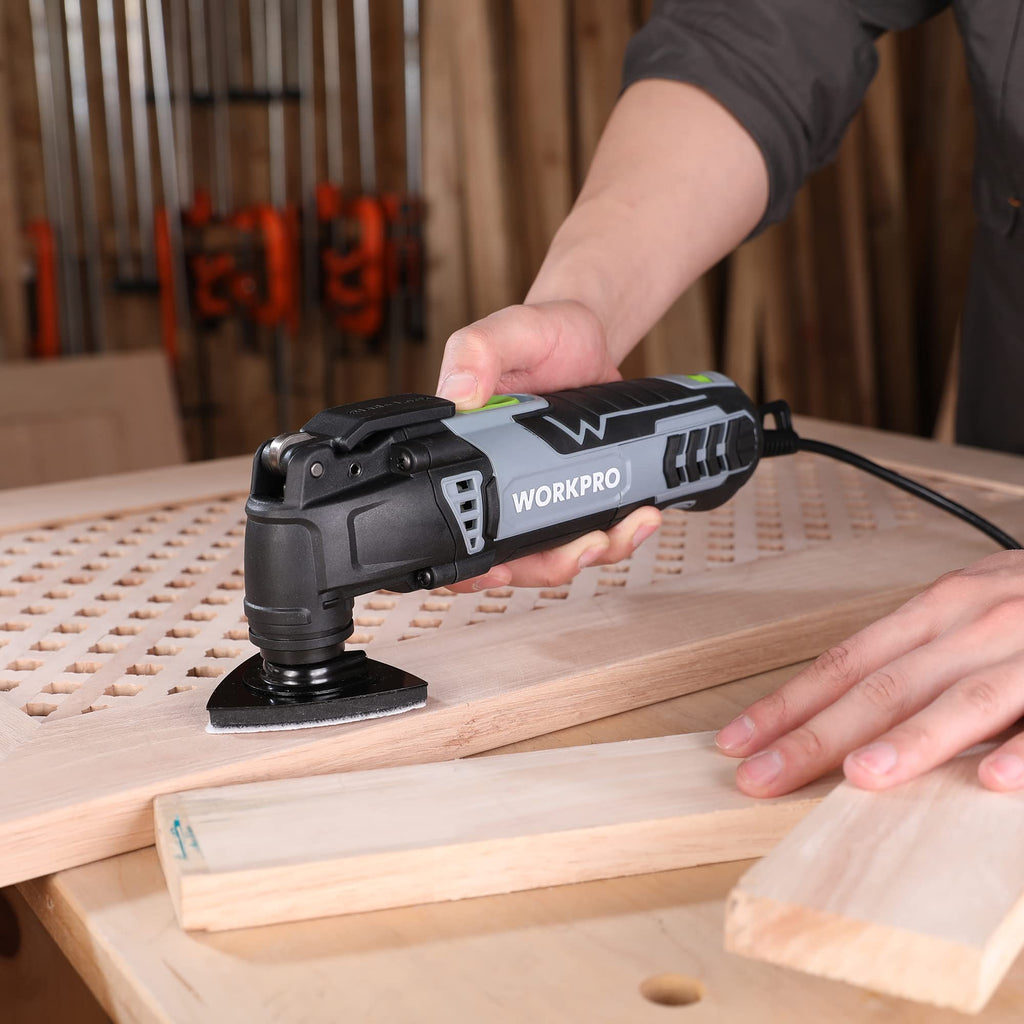WORKPRO 300W Multifunktionswerkzeug, Oszillierende Säge mit 17 Zubehör und Aufbewahrungstasche, 7 Drehzahl 15000-23000 rpm Oszillationswerkzeug Oszillierer zum Trennen, Schleifen und Schaben