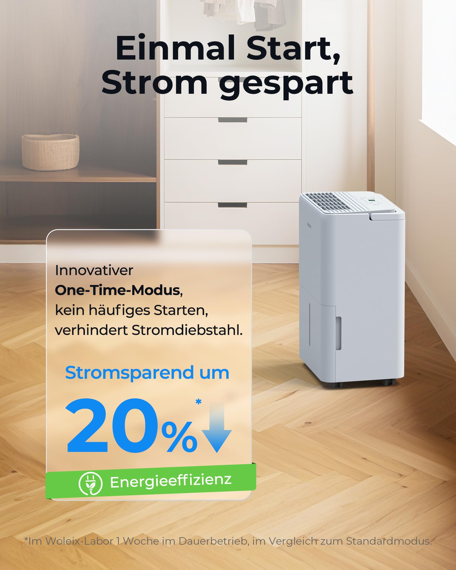 Woleix Luftentfeuchter elektrisch 12L, Entfeuchter elektrisch für Keller, Raumentfeuchter elektrisch 35dB für Räume bis zu 122m³/25m², mit Filter und 1M Ablaufschlauch, Timer, 10 J. Gar.