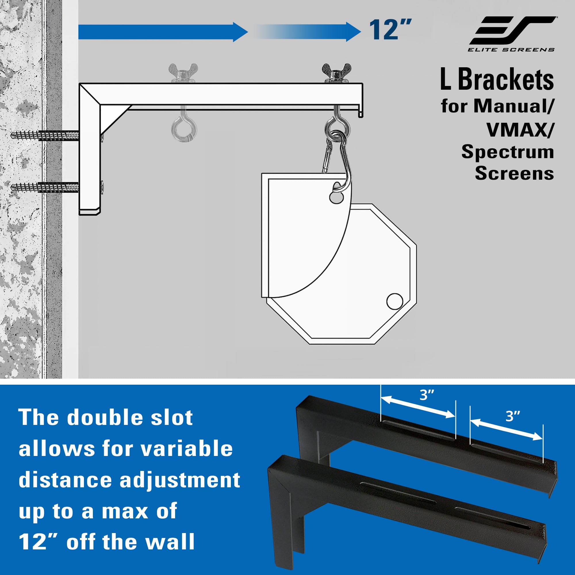 Elite Screens Universal-Projektor-Leinwand, 30,5 cm, Weiß, verstärkte Metallkonstruktion, Wand- oder Deckenmontage, inkl. Haken und Beschläge