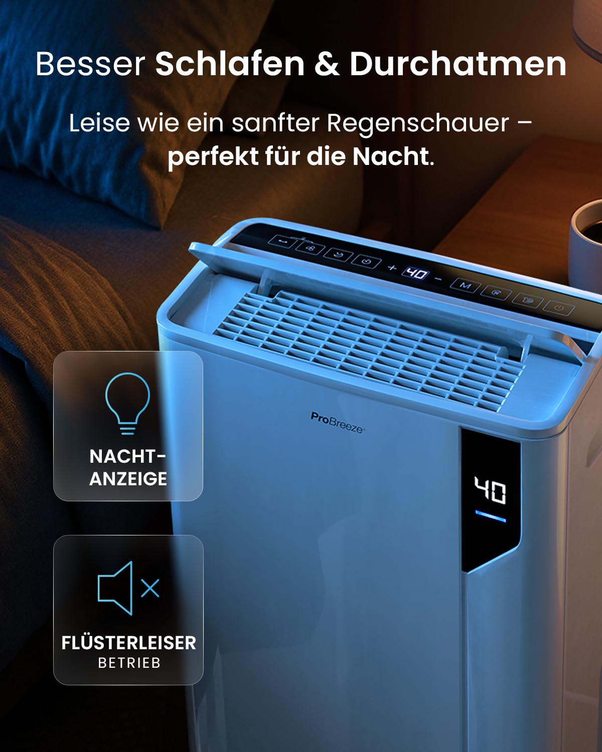 Pro Breeze 20L Smart Luftentfeuchter elektrisch - Luftentfeuchter mit Kompressor, Smart App Steuerung, Feuchtigkeitssensor, Luftfilter, Wäschemodus, Timer - Gegen Schimmel - Entfeuchter für bis 35m²