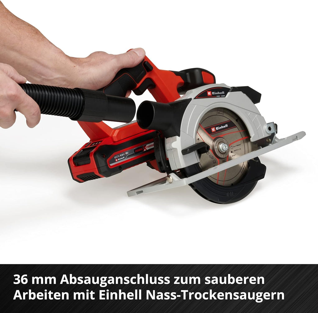Einhell Akku-Handkreissäge TE-CS 18/150 Li-Solo Power X-Change (18 V, Li-Ion, Ø150 x Ø10 mm Sägeblatt, Schnitttiefe und Neigungswinkel werkzeuglos einstellbar, LEDs, ohne Akku und Ladegerät)