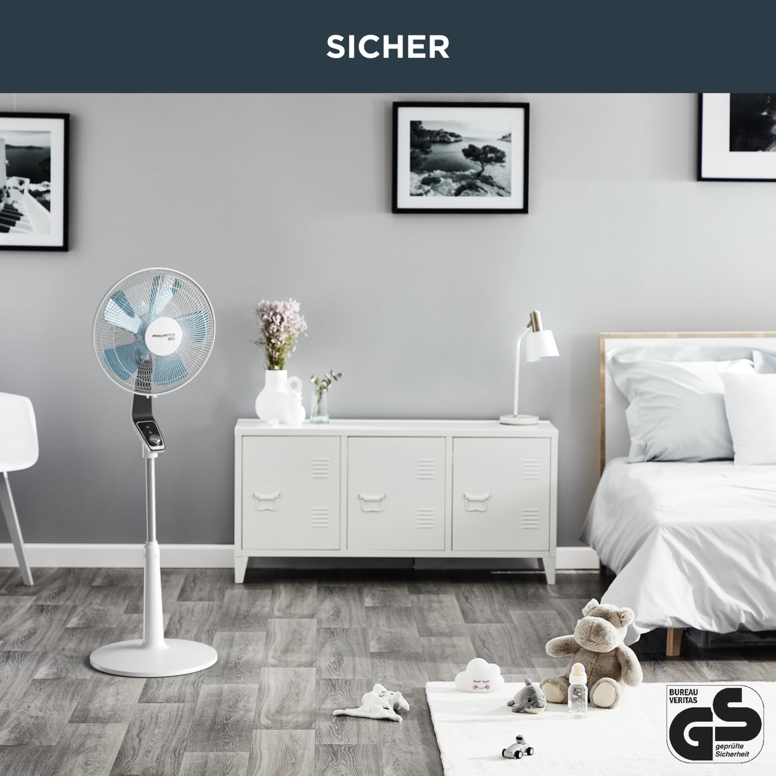 Rowenta Standventilator Turbo Silence Extreme, 4 Geschwindigkeitsstufen, Nachtmodus, Turbostufe, automatische Oszillation, bis zu 80 m³/Min. Luftzirkulation, Ventilator leise, weiß/schwarz, VU5640