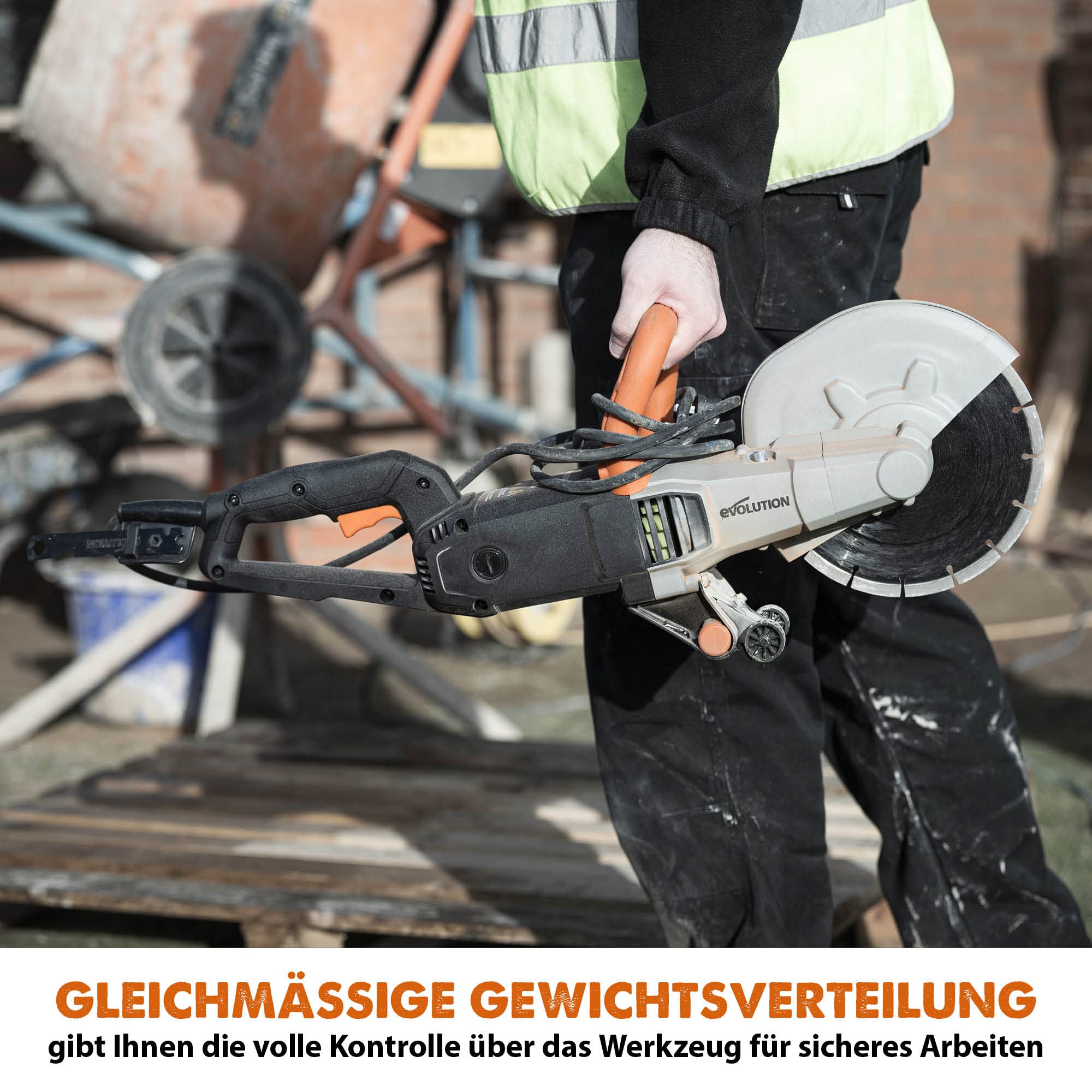 Evolution R230DCT Betonsäge Elektrische Steinsäge 2000W Steinschneidemaschine 230 mm Scheibendurchmesser Sägeblatt Diamantblatt Nicht Enthalten, 90 mm Schnitttiefe, Schneidet Mauerwerk und Beton