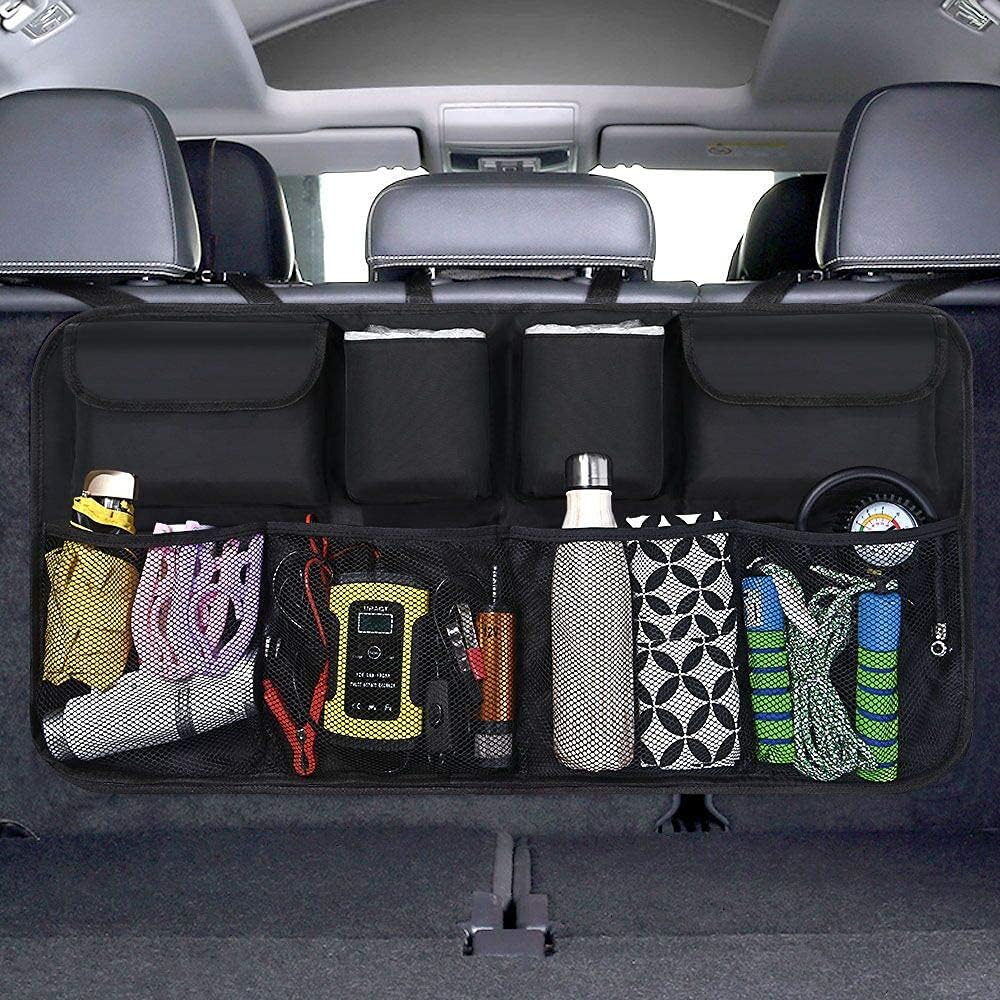 URAQT Kofferraum Organizer Auto, 100x45 cm Auto Aufbewahrungstasche, Kofferraumtasche, Wasserdichten Taschen mit Starkes elastisches, Zauberstabstruktur für SUV, Schwarz
