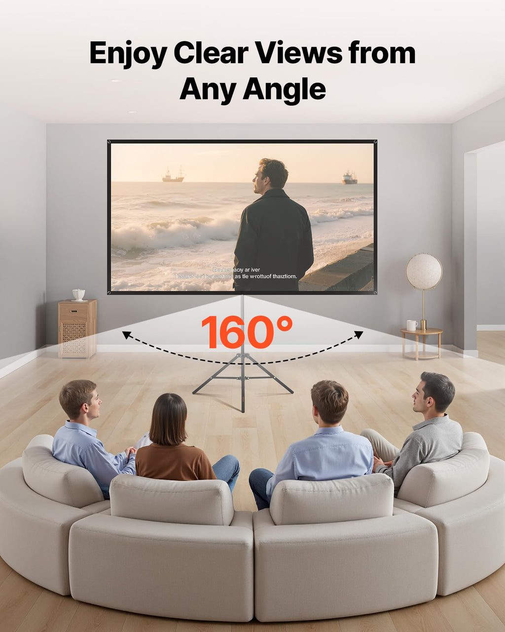 VEVOR Projektionsleinwand Stativleinwand (80 Zoll) mit 160° Weitwinkel, Beamerleinwand für Projektor innen & außen 16:9 4K HD, tragbare Filmleinwand mit Tragetasche für Heimkino Präsentation