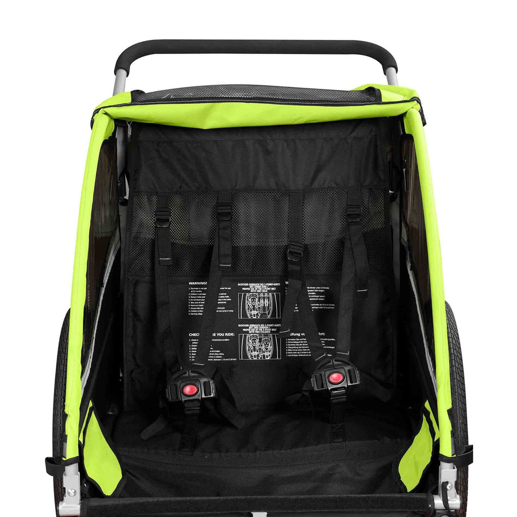 SAMAX Fahrradanhänger Jogger 2in1 360° drehbar Kinderanhänger Kinderfahrradanhänger Transportwagen vollgefederte Hinterachse für 2 Kinder in Grün - Black Edition