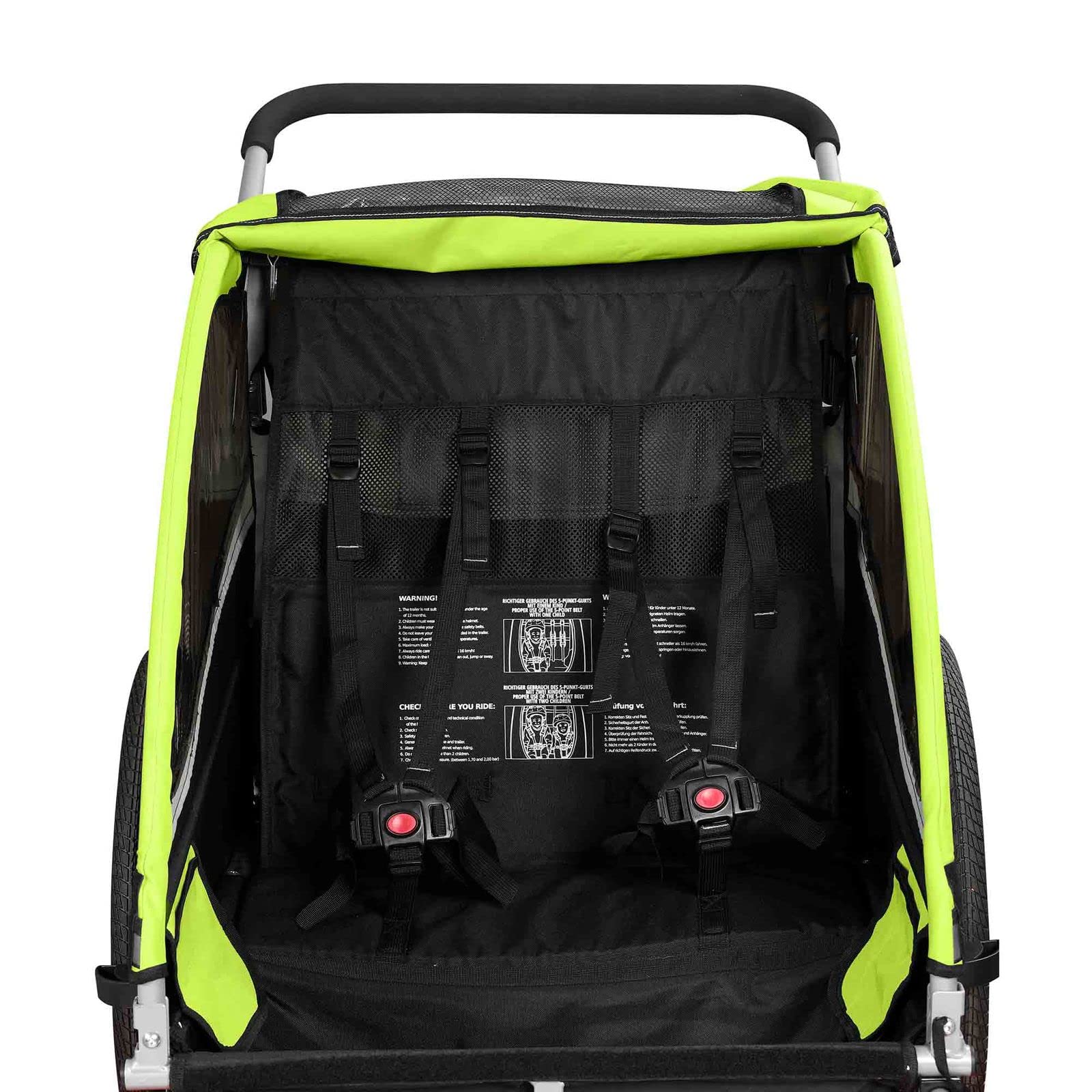 SAMAX Fahrradanhänger Jogger 2in1 360° drehbar Kinderanhänger Kinderfahrradanhänger Transportwagen vollgefederte Hinterachse für 2 Kinder in Grün - Black Edition