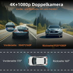 Dashcam Auto Vorne Hinten 4K+1080P, Dash Cam Auto mit GPS WiFi, Parküberwachung, Dual Autokamera mit 32GB Karte, 170° Weitwinkel, Super Nachtsicht, G-Sensor, Loop-Aufnahme, APP Steuerung, Max 256GB