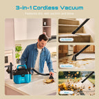 SEESII Akku Nass und Trockensauger, 3-in-1 Werkstattsauger mit Gebläse 2x4000mAh Batterien, 10L Nass Trockensauger Mini, Schultergurt, 4 Rädern und Aufsätzen, Ideal für Werkstatt/Auto/Baustelle (Blue)