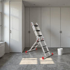 AMHANCIBLE Mehrzweckleiter, Leiter, 3.4M Aluleiter, 4 x 3 Stufen, Trittleiter, Haushaltsleiter, bis 150 kg,12 Stufen, in 6 Positionen, TÜV/GS Zertifiziert, Anti-Rutsch, Stabil und Robust EBAL01RD