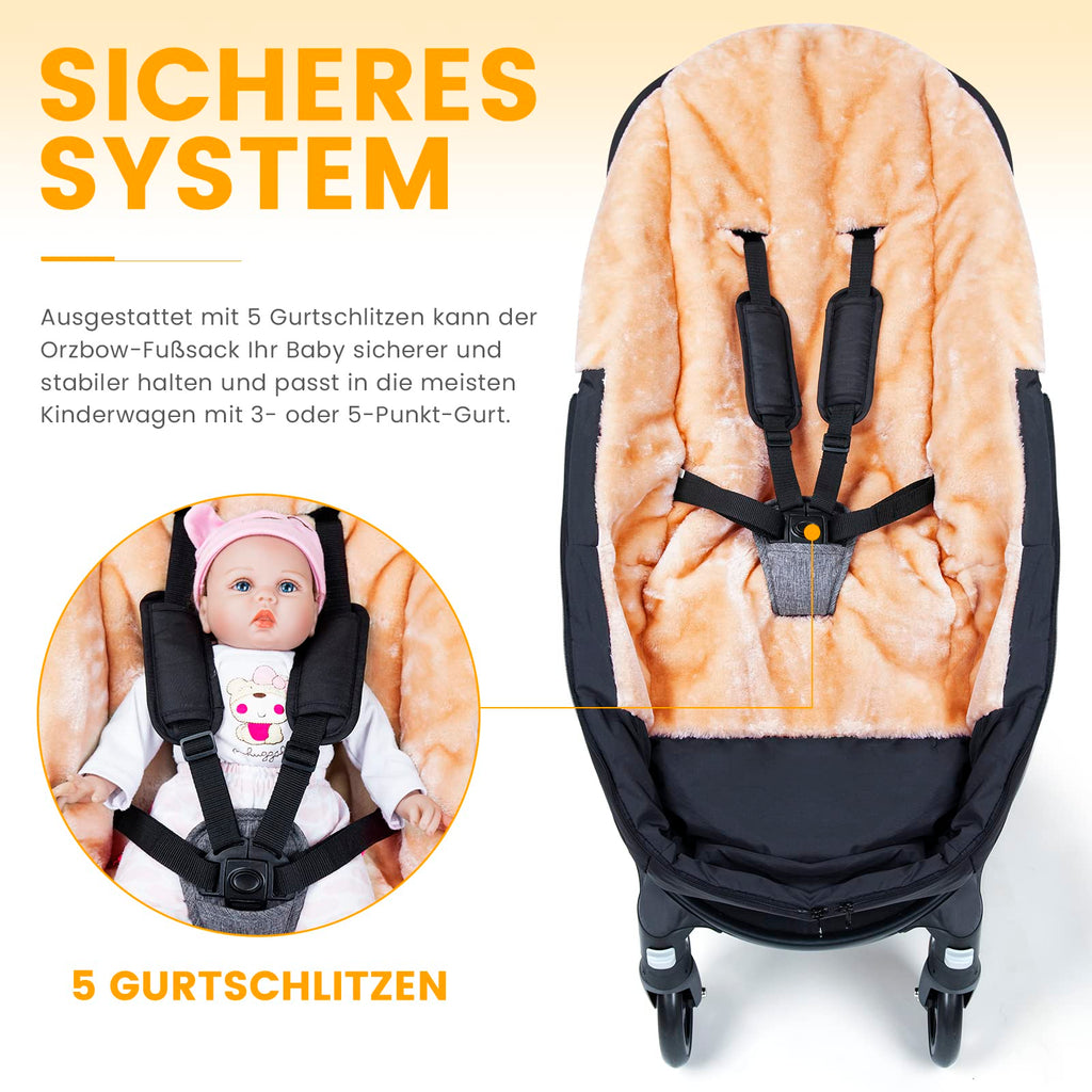 Orzbow Fußsack Buggy, Künstliches Lammfell Fußsack Kinderwagen Baby Winter mit Reißverschluss, Abnehmbar, Universelle & Wasserdicht, Maschinenwaschbar, Schwarz