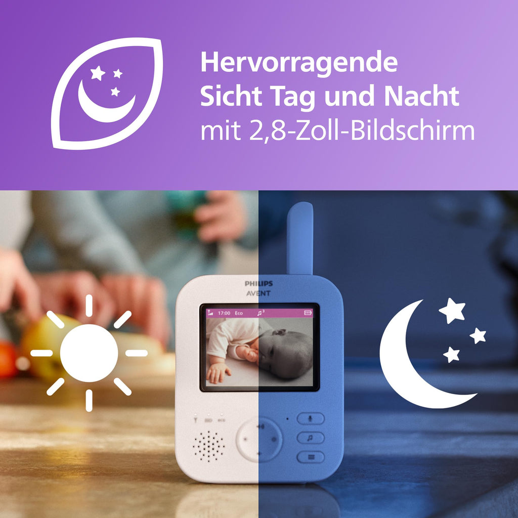 Philips AVENT Philips Babyphone mit Kamera Advanced - DEKRA Zertifiziert privat und sicher - 2.8" Display, x2 Zoom, Infrarot-Nachtsicht, Schlafliedern (Model SCD881/26)