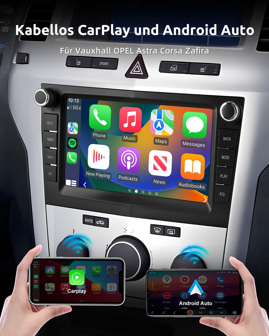 ESSGOO 4+64G Drahtloses Autoradio und Android Auto CarPlay Für Vauxhall Opel Corsa C/D Zafira B Astra G/H Meriva Signum Combo mit 7 Zoll Touchscreen Bluetooth FM RDS GPS WiFi Silber
