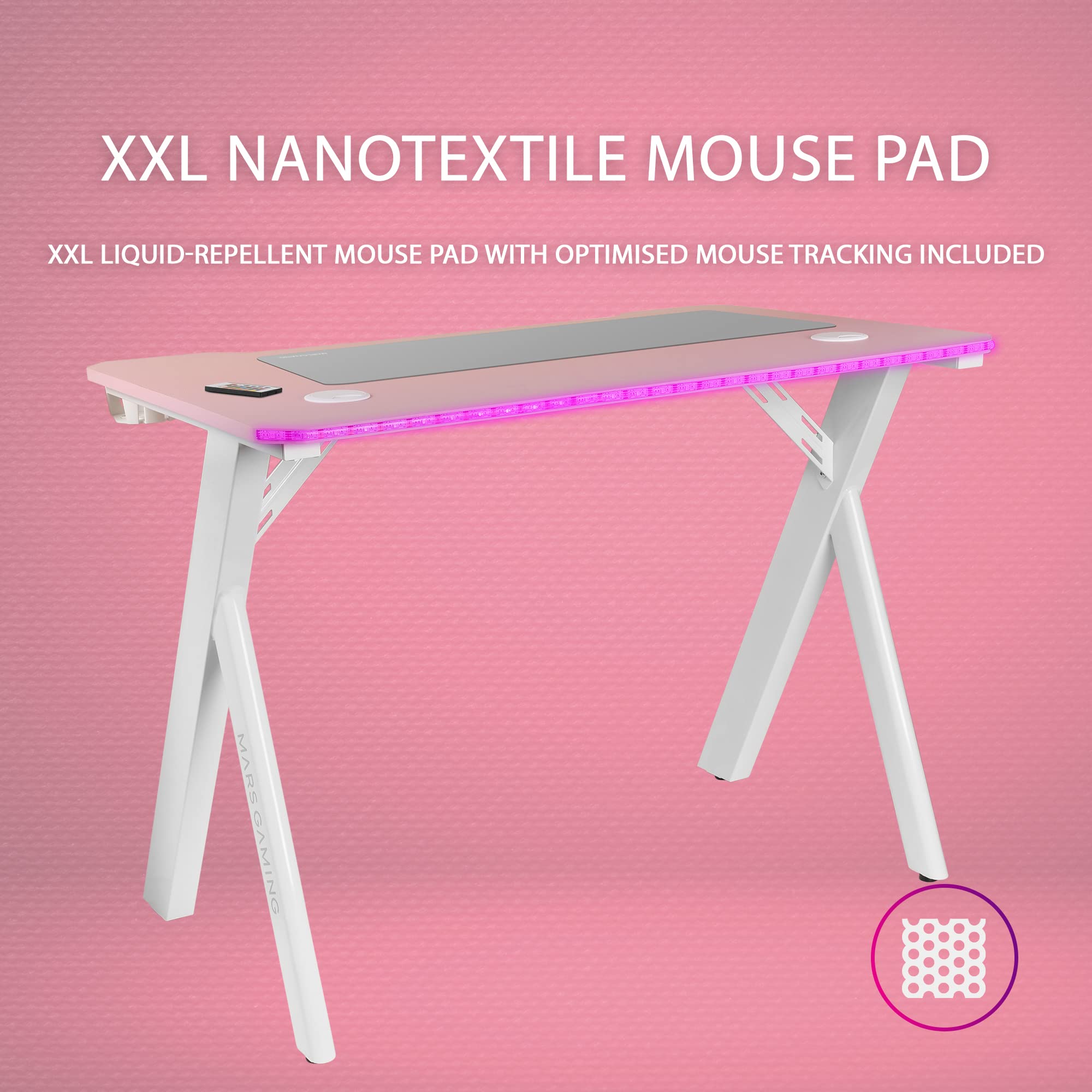 MARSGAMING Mars Gaming MGDXLRGB, Ergonomischer RGB Gaming Tisch, Headset+Flaschenständer, 160x60cm, Schwarz