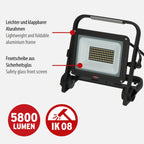 Brennenstuhl LED Baustrahler JARO 7060 M (50W, 5800lm, 6500K, IP65, 5m Kabel, dimmbar, LED Arbeitsstrahler mit Schnellspannverschluss)