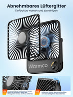 Warmco 10000mAh Tragbarer Ventilator 21 cm Hoch, Max 24h Laufzeit, Ultra-dünn Leise Akku Tischventilator mit Digitalanzeige für Camping, Büro, Schlafzimmer, Reisen