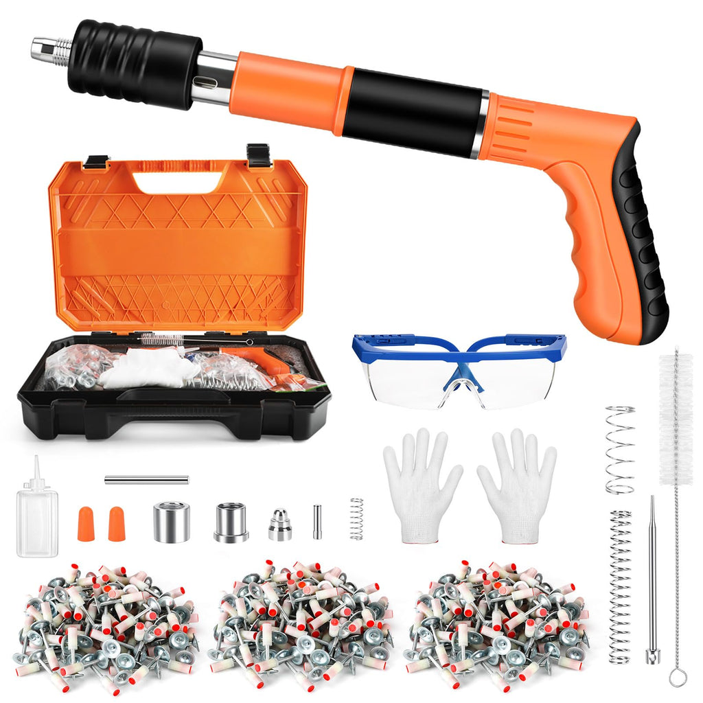 Manuelle Nagelpistole, 5 Gänge Nagelpistole Nail Gun mit 300 Runden Nägeln, Beton-Nagelpistole für Stahl & Beton, Tragbare Nail Gun für Decken-/Draht-Hider mit Handschuhen