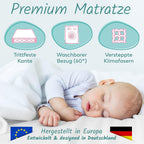 Sun Garden Babymatratze, Kindermatratze 70x140 cm mit Trittkante, Oeko Tex 100 Zertifiziert, Baby Matratze für Babybett, Kinderbett oder Reisebett, Bezug bis 60°C Grad waschbar