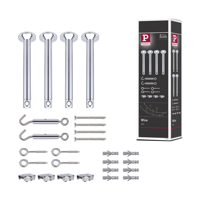 Paulmann 17834 Seilsytem Seil-Zubehör Spann-Montage-Set 165 mm Chrom Zubehör Halogen Seilsysteme 12V enthält Umlenker Seilösen