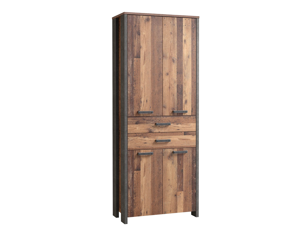 FORTE Clif Büroschrank mit 4 Türen und 2 Schubladen, Holzwerkstoff, Old Wood Vintage / Betonoptik Dunkelgrau, (BxHxT): 86,7 x 220,7 x 41,6 cm